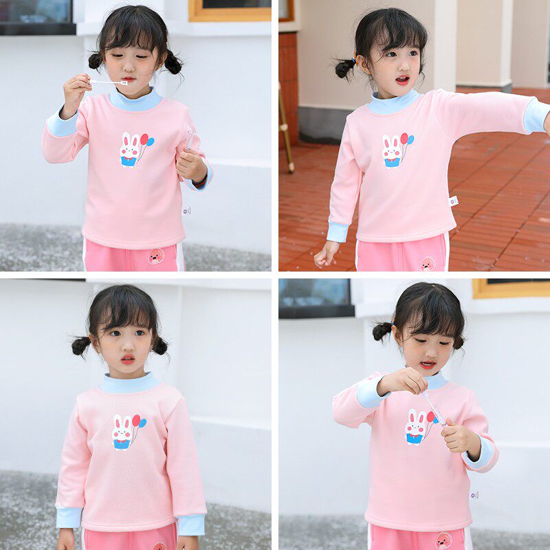 圆圆猫 2021冬季新款宝宝半高领加绒打底衫男女童婴儿上衣儿童t恤