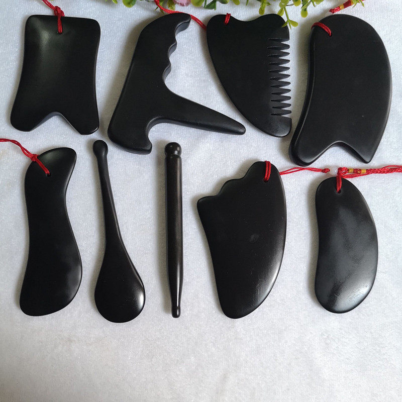 天然砭石板刮痧套装拨筋棒美容棒瘦脸全身通用颈部脸面部经络牛角