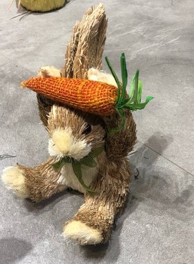 复古兔子手工稻草摆件民宿酒店花园家居花店幼儿园婚庆道具746