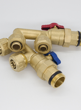 黄铜地暖分水器F阀铝塑管1620/2025转1寸内外牙三通F型分流阀门
