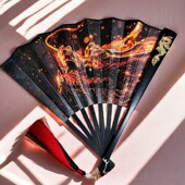 10寸龙魂霸气中国龙图案折扇绢布扇面流苏扇子汉服马面裙随身配饰