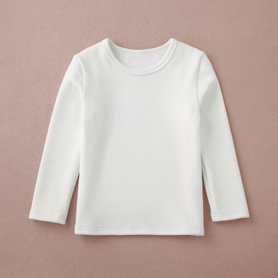 儿童白色打底衫纯棉加绒春秋长袖圆领T恤男 女童半高领加厚保暖衣