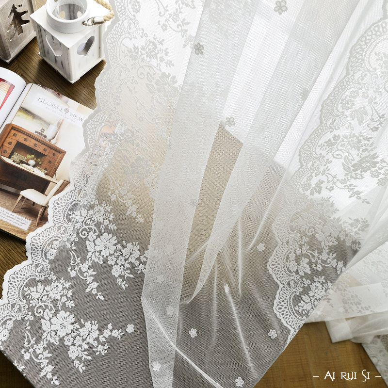 韩式田园唯美蕾丝内侧花边窗纱阳台客厅飘窗帘定制成品纯白色纱帘