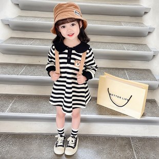 女童春装连衣裙2025新款儿童长袖裙子春秋女宝宝学院风polo裙洋气