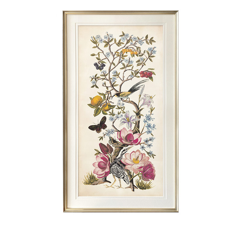 新中式装饰画  花鸟植物玄关竖版装饰画单幅过道花卉壁画别墅走廊图片