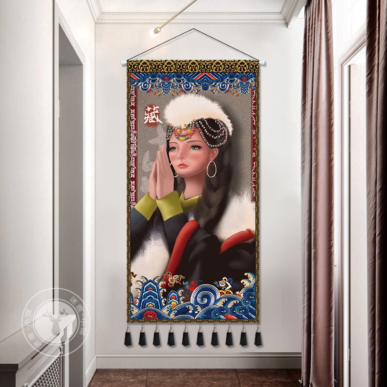 网红布艺挂画艺术走廊壁画民族风竖版客厅民宿挂毯挂画玄关装饰画图片