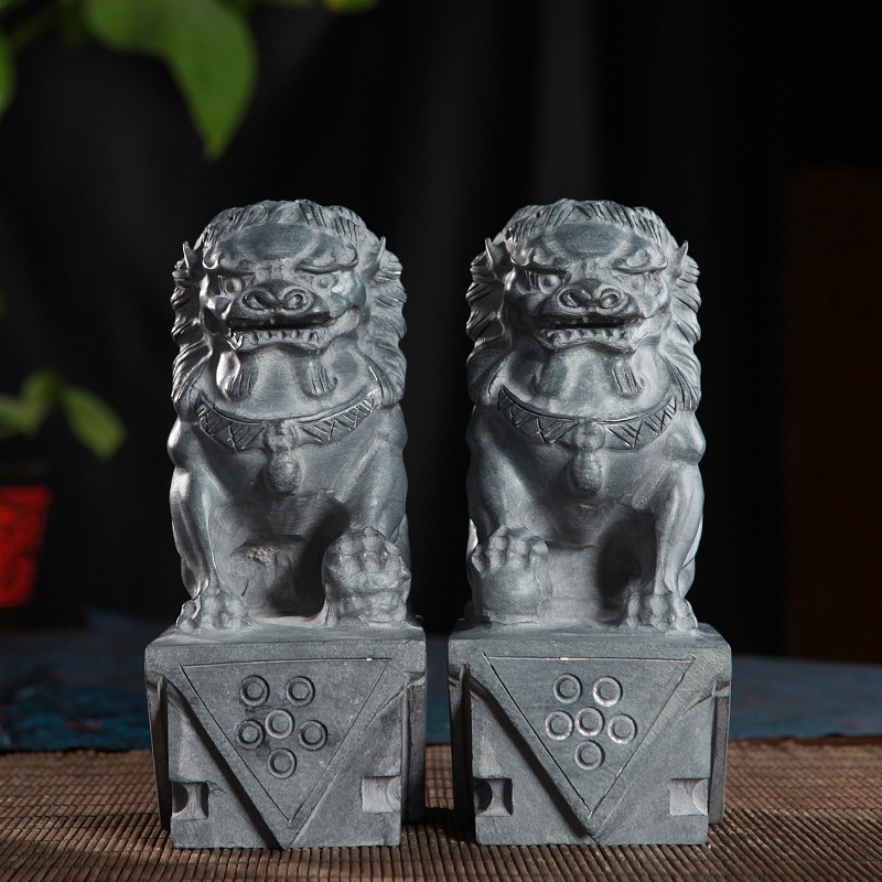 石狮子一对看门镇宅家用青石狮子庭院门口摆件小号石头石雕狮子