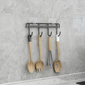 免打孔厨房挂钩架壁挂式 置物架多功能锅铲勺子用品收纳架强力承重