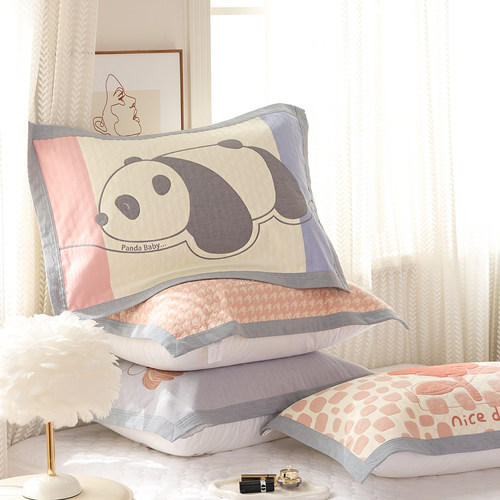 八层纯棉纱布包边枕巾一对装家用枕头巾柔软透气吸汗成人全棉盖巾