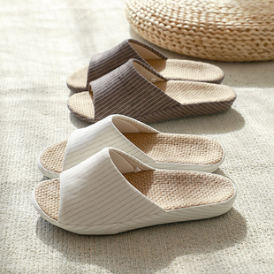 日式亚麻家居拖鞋女夏季木地板室内居家棉麻四季静音防滑男大码