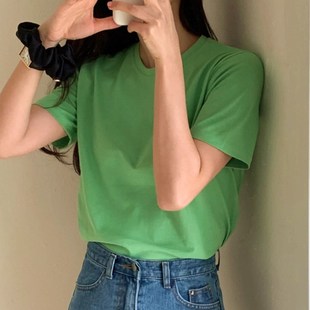 百搭打底多巴胺 t恤夏季 T281韩国女装 简约纯棉圆领套头短袖