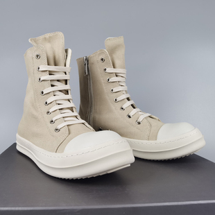 ro高帮鞋男2020新款春夏蜡面加绒短靴女奶香底休闲缎面帆布板鞋潮