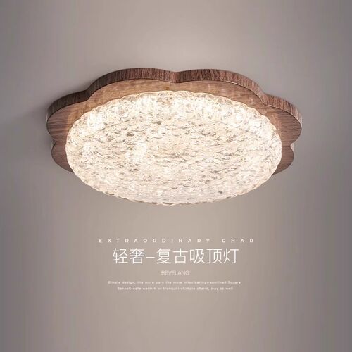 美式复古灯具胡桃色卧室吸顶灯现代简约中古风2025新款主卧房间灯