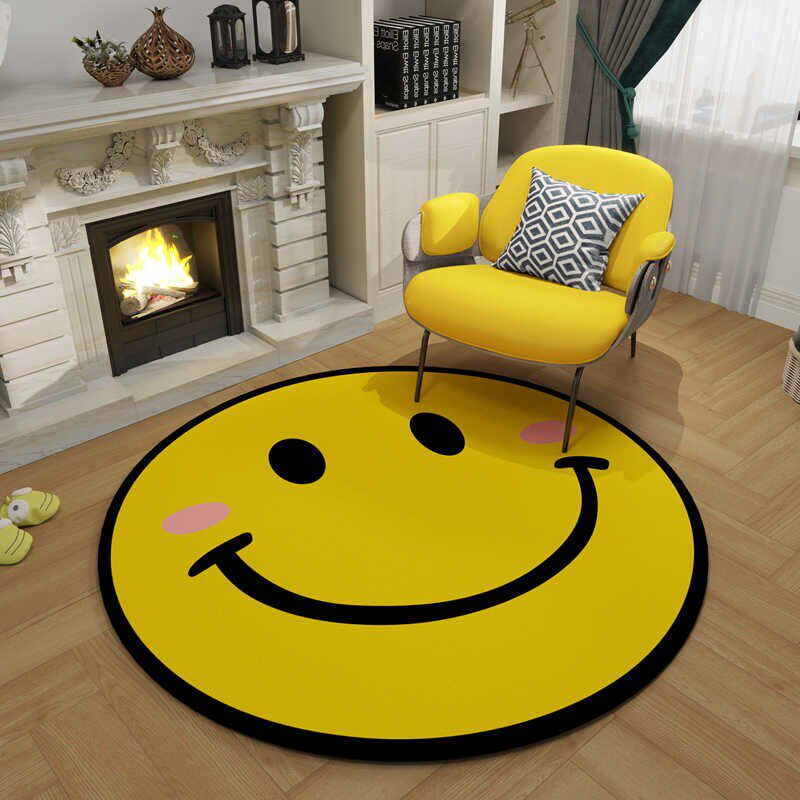 可爱卡通黄色笑脸圆形地毯卧室梳妆台儿童衣帽间电脑转椅床边地垫