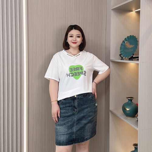 爱心印花冰感短袖T恤女夏装新款大码胖mm宽松显瘦洋气镂空上衣潮