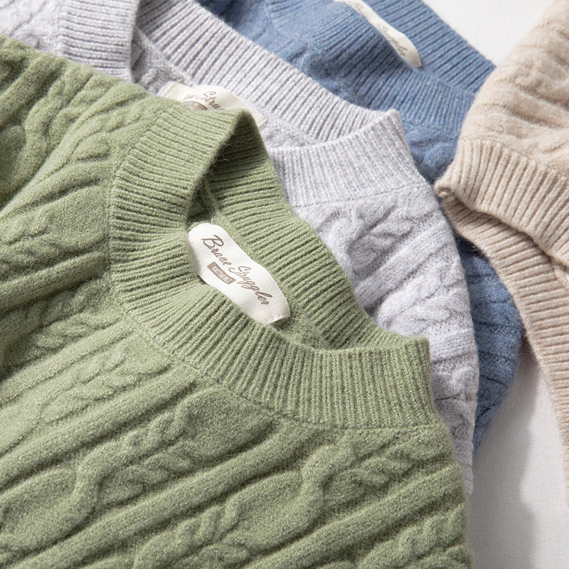 毛衣男秋冬打底简约日系提花线衣休闲百搭情侣款保暖套头针织衫男