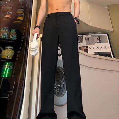 黑色直筒西裤垂坠感高级感弯刀微喇冰丝裤子男款夏加长休闲西装裤