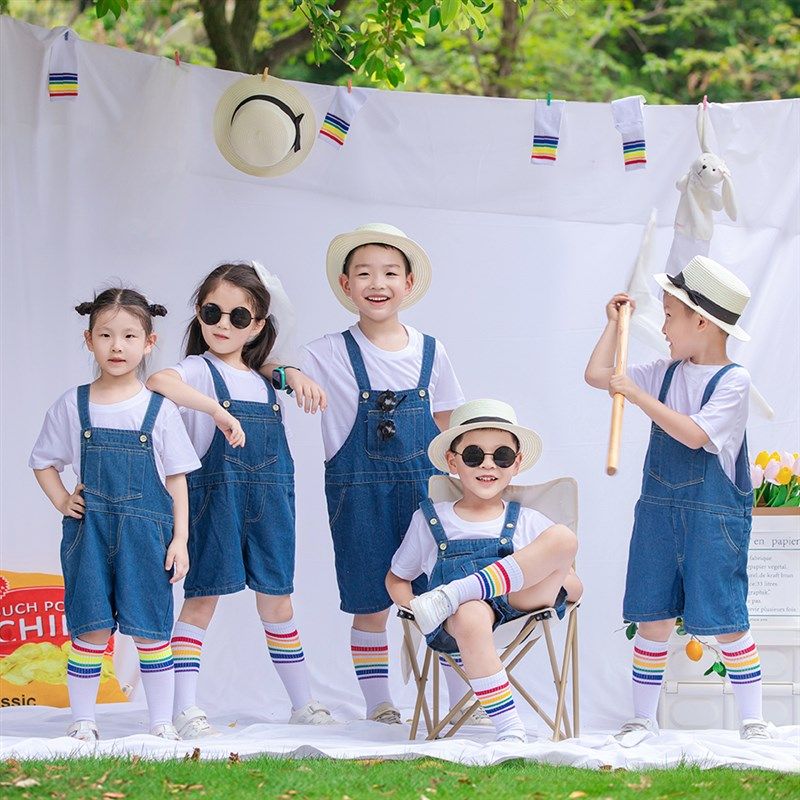 男女童牛仔背带裤幼儿园表演舞蹈服亲子装牛仔裤洋气毕业服合唱服,童装/婴儿装/亲子装,儿童演出服,淘宝优惠券,粉丝福利购,淘宝优惠卷