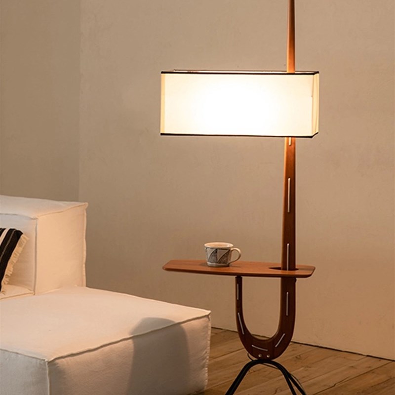 实木中古边几落地灯设计师客厅中式侘寂风禅意茶室带置物架落地灯