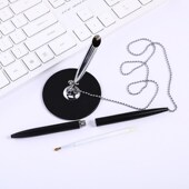 商务简约金属中性笔带链底座旋转可粘办公固定签字笔黑会议台式 笔