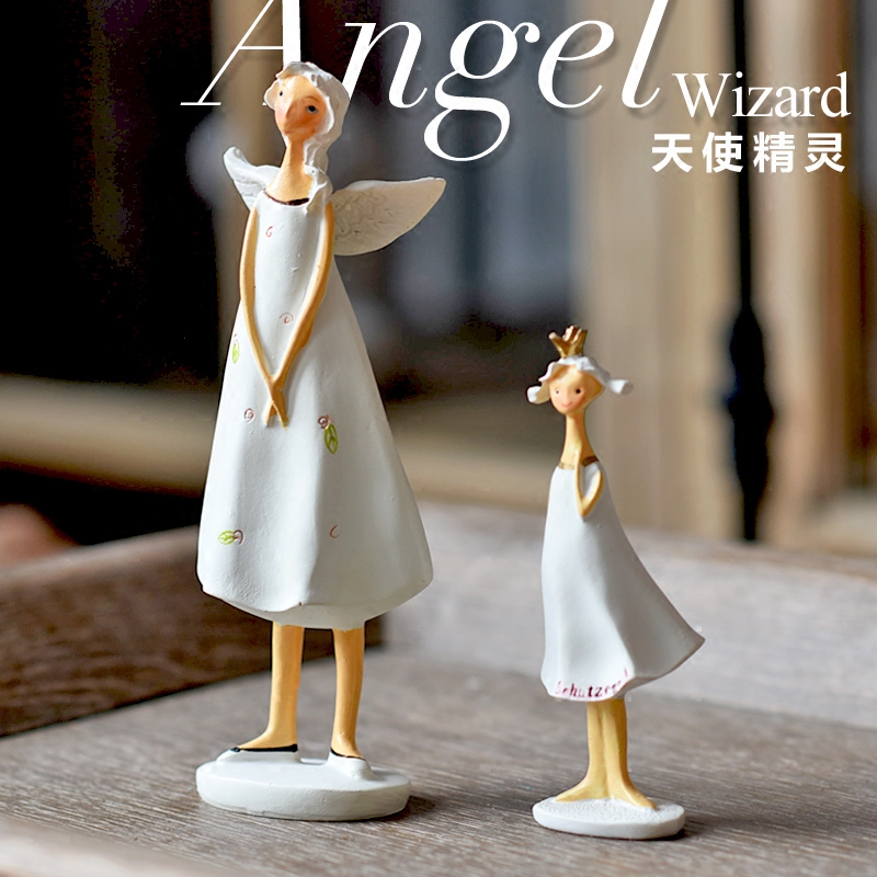 美式乡村欧式天使母女摆件酒吧复古电视橱窗道具家居装饰创意礼物