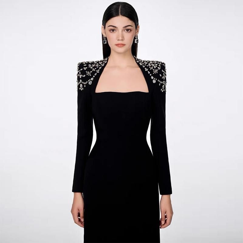 宴会晚礼服裙女气质鱼尾晚宴主持人轻奢小众高级感长袖年会演出服