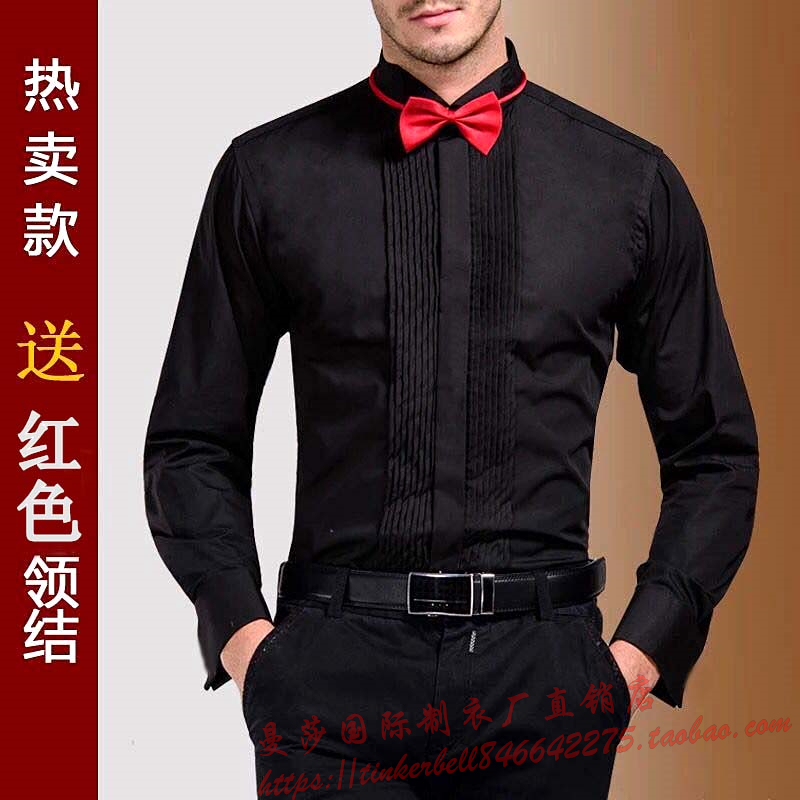 男士演出白色长袖衬衫舞台成人大合唱表演服装结婚伴郎团礼服衬衣