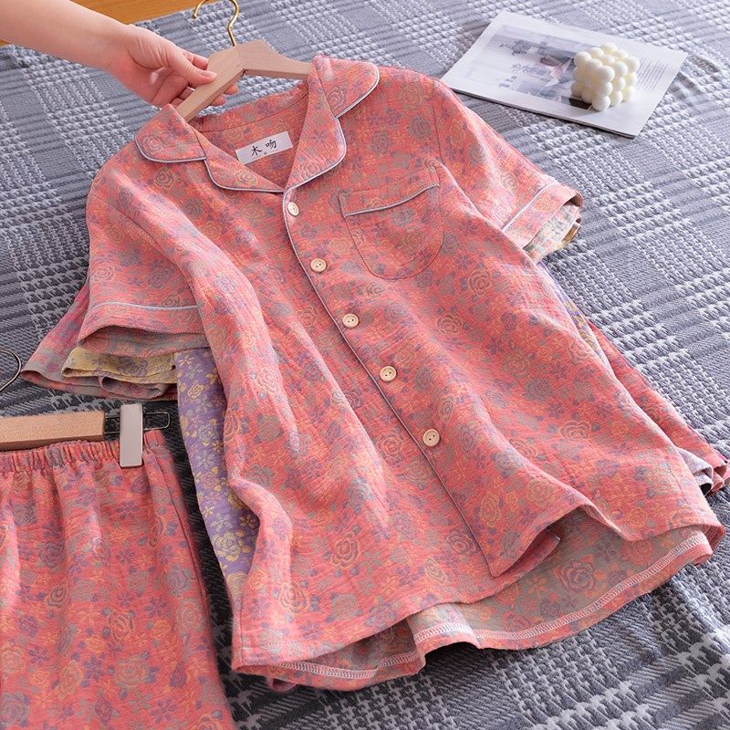 纯棉纱布睡衣女套装 空调房宽松家居服两件 全棉夏季短袖短裤套装,女士内衣/男士内衣/家居服,睡衣/家居服套装,淘宝优惠券,粉丝福利购,淘宝优惠卷
