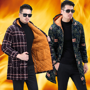 男款罩衣加厚保暖外穿加绒冬季中长版中老年人冬款棉衣爸爸工作服