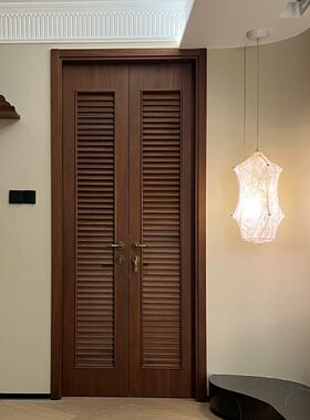 百叶门透气衣柜门衣帽间复古门定制对开门隔断门卧室门百叶双开门