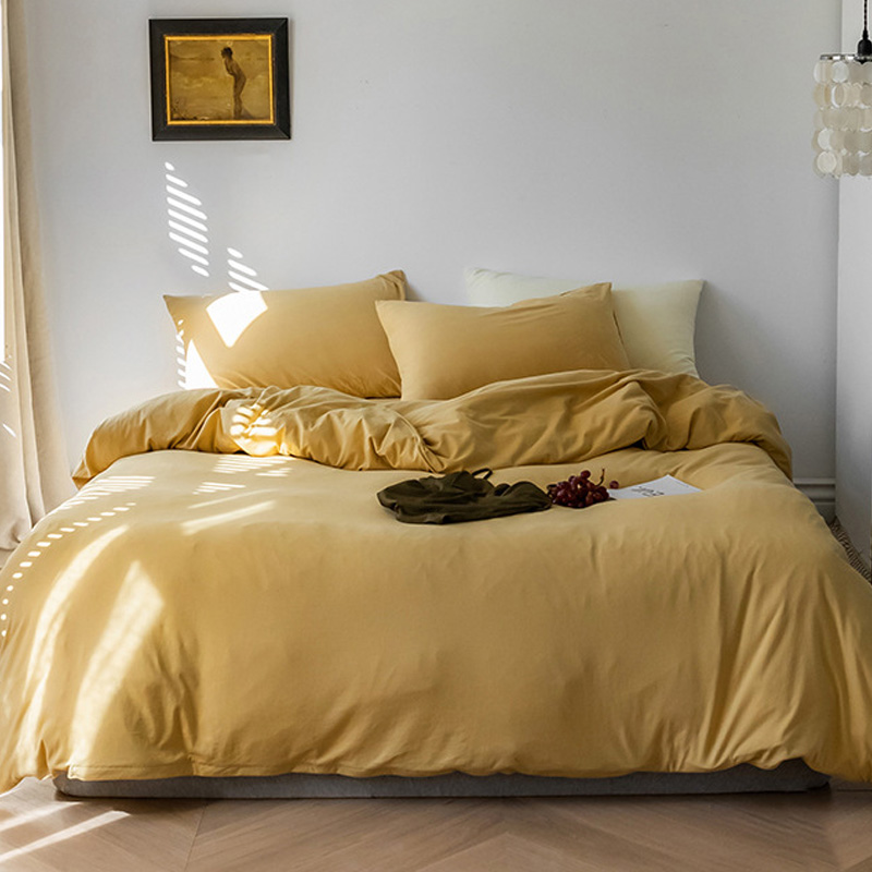 焦糖小鸡黄床i单床笠款简约纯色素色棉针织天竺棉三四件套