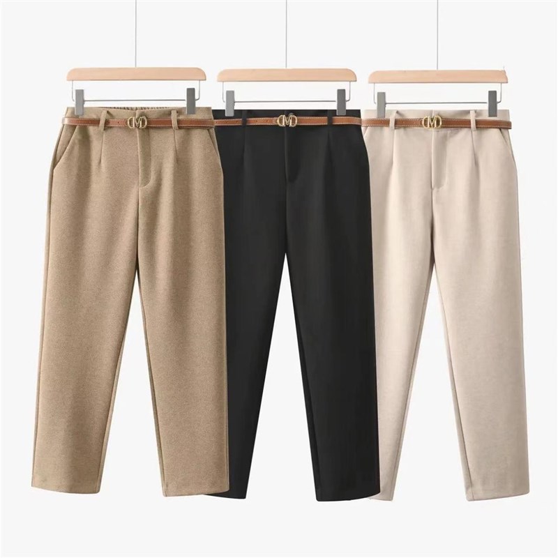 小个子法棍裤磨毛加厚高腰休闲直筒裤女秋冬毛呢裤九分烟管裤