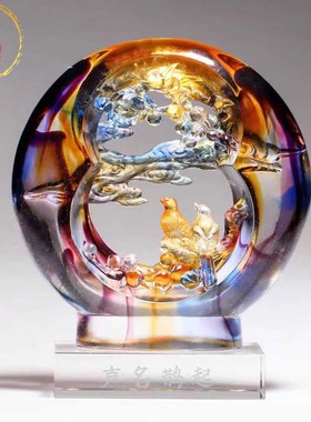 威弗列德喜鹊喜上眉梢琉璃摆件刻字D定制礼品结婚礼物创意装饰礼