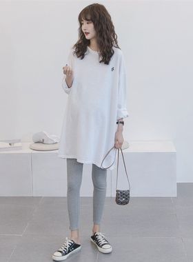 孕妇春装套装时尚款韩国打底衫潮妈休闲白色纯棉长袖孕妇T恤春装