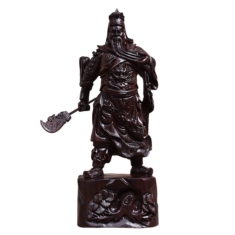 黑檀木雕关公摆件客厅大号佛像招财镇宅实木关羽横刀Y武财神工艺