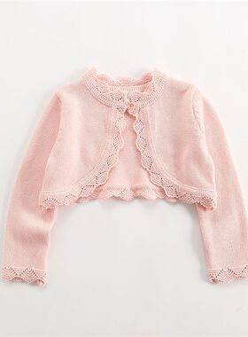 女宝宝薄毛衣披肩春秋女童针织小外套周岁生日礼服裙外搭红色洋气