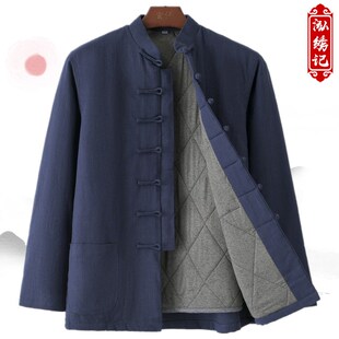 中老年唐装棉服男中国风宽松休闲羊绒保暖中式复古U棉袄外套爸爸