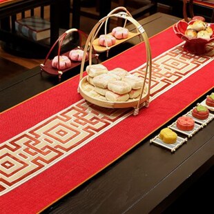 红色棉麻桌旗新中式喜庆茶席茶桌垫布婚庆茶台Q布艺长条餐桌布定