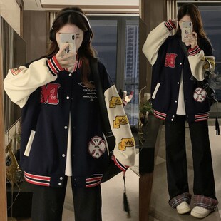 美式复古情侣棒球服外套男女春秋2025新款宽松大码休闲学生夹克潮
