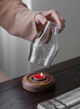 重竹玻璃烛台日式浪漫家用禅意y茶室桌面摆件电子蜡烛复古防风台