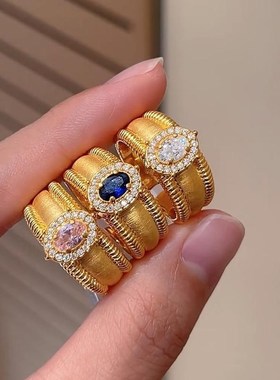 中古鸽子蛋戒指女时尚轻奢真金包银镶嵌莫桑钻粉皓石指环送女友