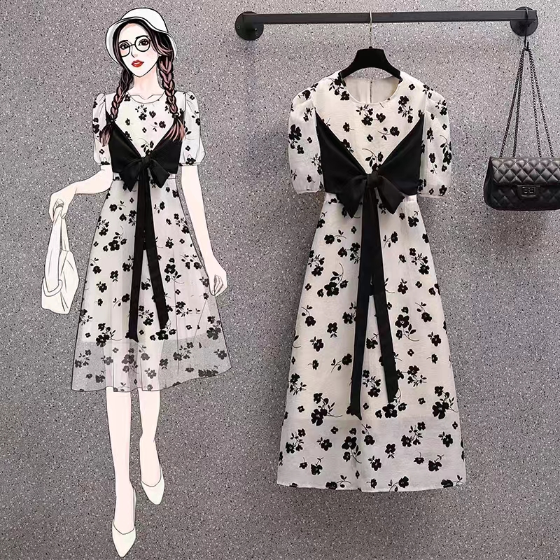 辣妈款外出哺乳衣夏季新款雪纺拼接碎花产后显瘦喂奶衣服连衣裙子