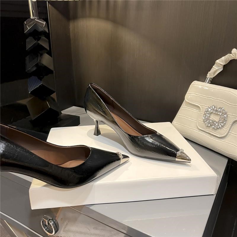 5CM高跟鞋女细跟金属头女鞋尖头时尚百搭防踢职业单鞋女工作鞋女