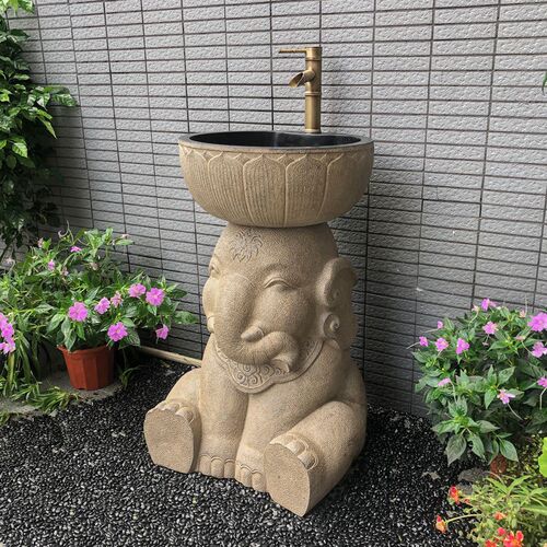 中式庭院立柱洗手池花园大象x立式洗手盆户外阳台洗脸洗漱台拖把