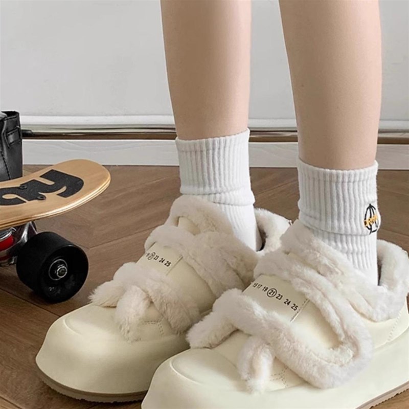 厚底雪地靴女f2024新款冬季魔术贴爆款孕妇加绒加厚保暖棉鞋小白
