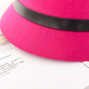 秋冬季新款英伦女士礼帽r 时尚春天帽子圆顶马术帽大檐仿毛呢桶帽
