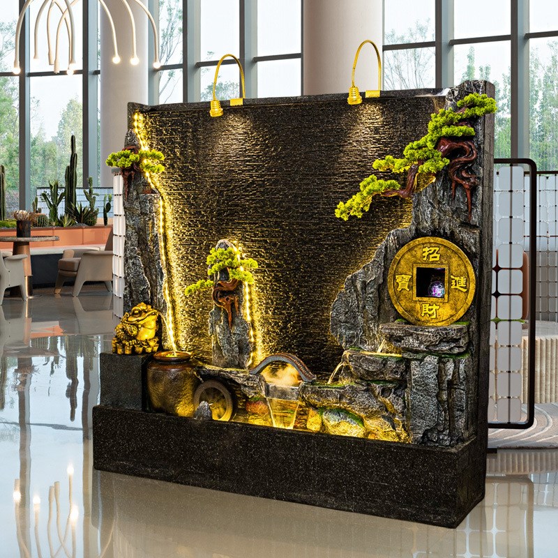 风水轮庭院客厅庭院水景水幕墙假山流水喷泉酒店装饰景观造景摆件