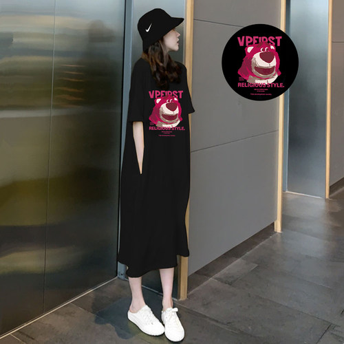 哺乳连衣裙夏装外出辣妈款宽松大码纯棉tM恤长裙哺乳期产后喂奶服