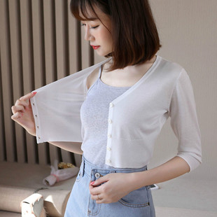 高腰针织衫开衫女夏秋防嗮外套新款显瘦薄款外搭超短款小披肩