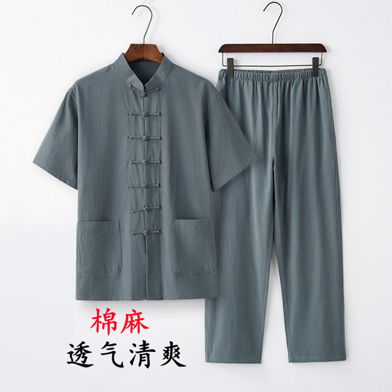 2023中国风男装夏季套装亚麻唐装棉麻布中式O服装禅意居士复古禅